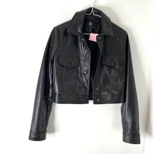 House of Harlow 1960 Black Faux Leather Studded Crop Jacket NWT